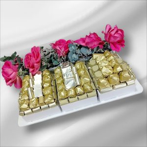 Premium Chocolate & Fresh Flower Wooden Tray | Luxury Gifts Qatar